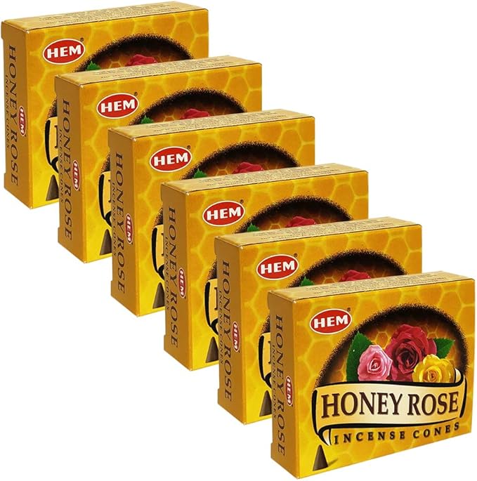 TRUMIRI Incense Cone Holder Bundle with Hem Honey Rose Incense Cones - Pack of 6 (Approx 60 Cones) TRUMIRI