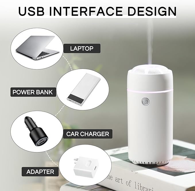 Car Diffuser, Car Humidifier, Car Diffusers for Essential Oils, Smart Car Air Freshener Diffuser, USB Cool Mist Humidifier Diffuser for Car Home Office Bedroom (White) - Bloomnest