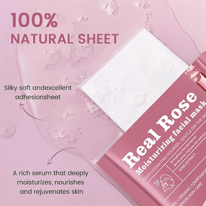 8 Pack Rose Face Mask,Pink Face Masks Skincare Spa Day Kit Supplies,Spa Party Favors for Women,Sheet Facial Mask Skincare Gifts Set,Moisturize Soothe for All Skin Types - Bloomnest