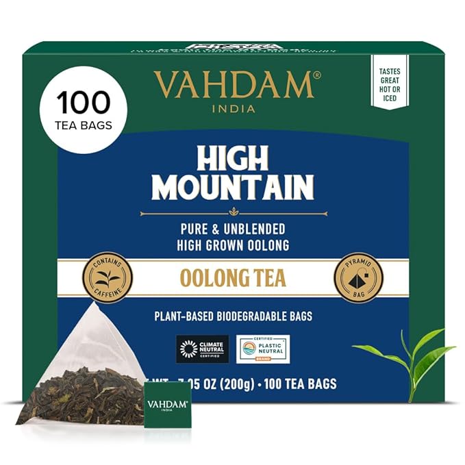 VAHDAM, High Mountain Oolong Tea Bags (100 Count) Non GMO, Gluten Free | High Grown Oolong Tea Leaves - Light & Floral | Resealable Ziplock Pouch - Bloomnest