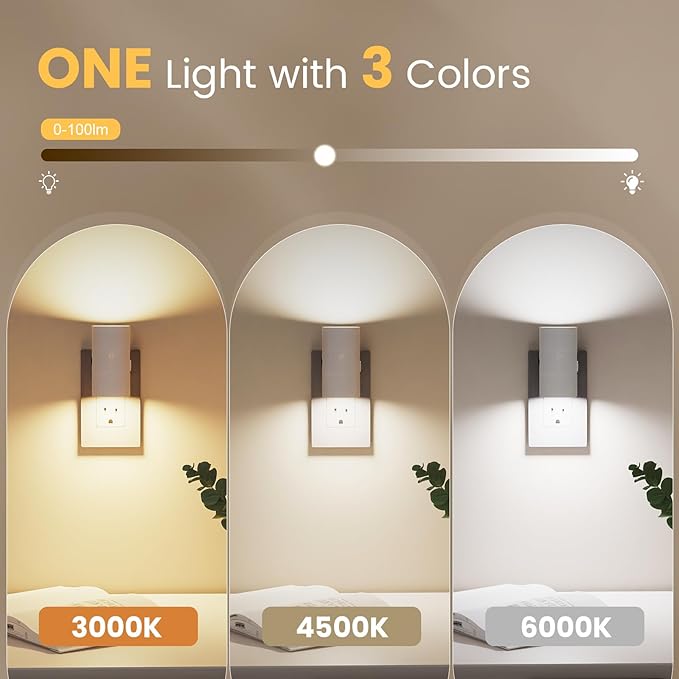 VOLISUN Night Lights Plug into Wall, Dimmable LED Nightlight with Dusk to Dawn Light Sensor, 0-100LM Adjustable Brightness, 3 Color Temperatures, Compact Size, 8 Pack for Hallway, Bathroom White - Bloomnest