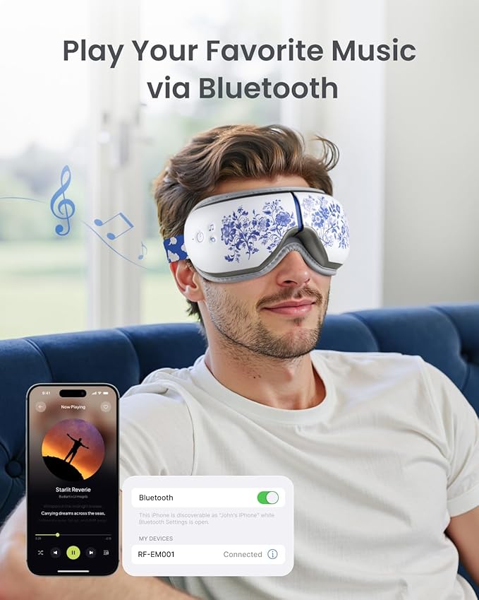 RENPHO Eyeris 1 Eye Massager with Heat, Christmas Birthday Gifts for Mom Dad Women Men Her Him, Sleep Mask with Heat Bluetooth Music, Relax Eye - Bloomnest