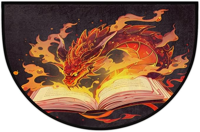 Half Round Door Mat, Magic Dragon Non-Slip Half Circle Area Rug Fiery Magic Book Doormat Washable Durable Home Decor Half Moon Rug for Floor Indoor Outdoor Living Room Bedroom Kitchen Patio - Bloomnest