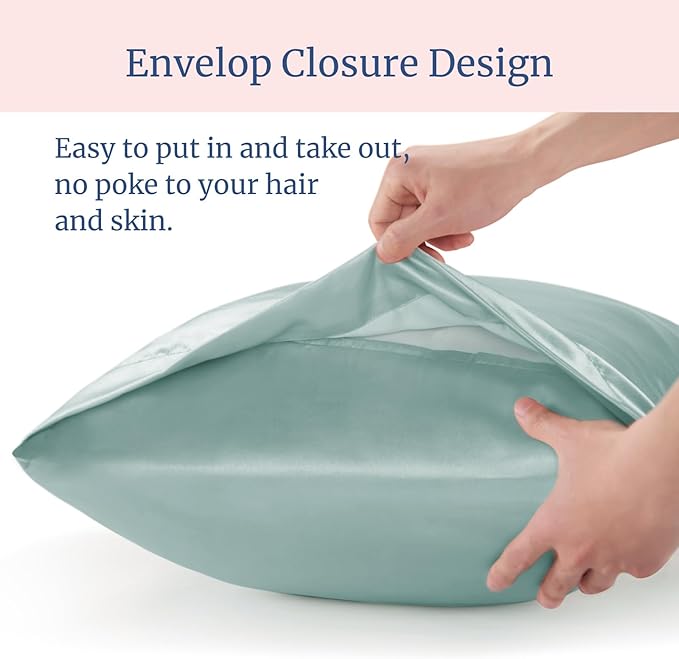 BEDELITE Satin Pillowcase for Hair and Skin, Super Soft and Cooling Similar to Silk Pillow Cases 2 Pack with Envelope Closure, Gift for Women Men(13"x18" Toddler Size, Haze Blue) - Bloomnest