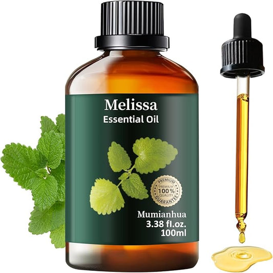 Melissa Essential Oil Pure, Mumianhua Natural Therapeutic Melissa Oil for Skin, Body, Hair Care, Diffuser, Aromatherapy,Candle, Soap, Making, DIY, Massage, Sauna 3.38 Fl Oz - Bloomnest