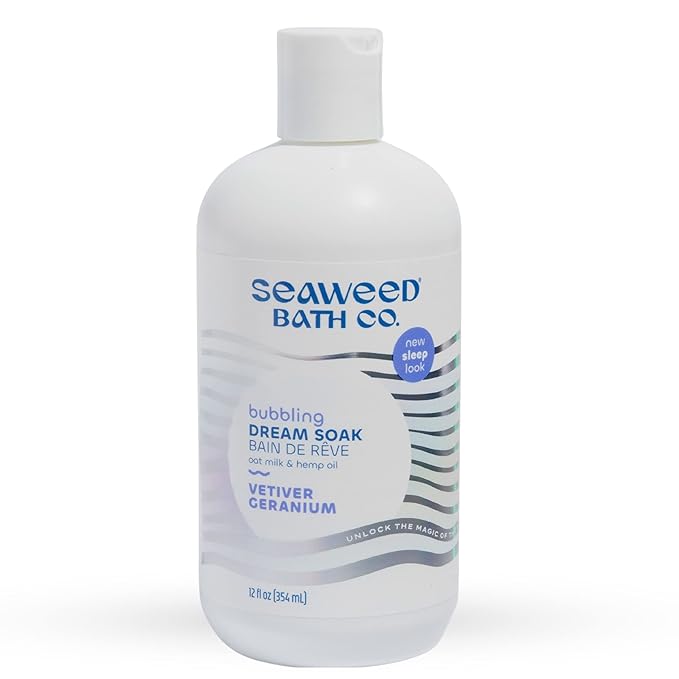 Seaweed Bath Co. Bubbling Dream Soak, Vetiver Geranium Scent, 12 Ounce, Sustainably Harvested Seaweed, Oat Milk, Hemp Oil - Bloomnest