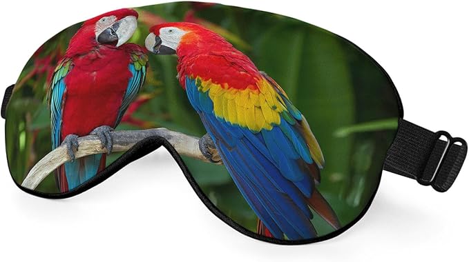 Macaws Parrot Silk Sleep Mask Tree Branch Bright Bird Tropical Eye Mask Sleeping Eye Sleep Shade Cover for Men Women Boy Girl Airplane Travel Rest with Elastic Strap - Bloomnest