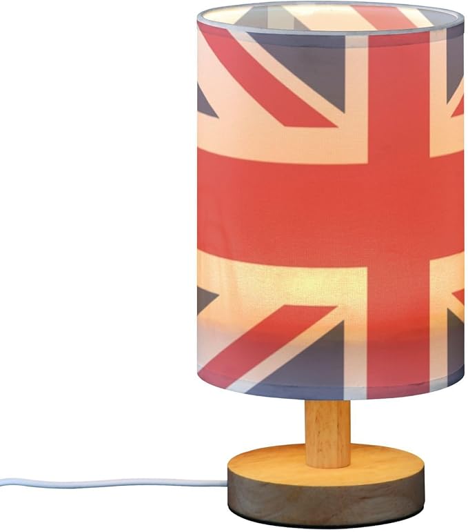Table Lamp British Flag England London Union Jack Nightstand Lamp with Wood Base Fabric Lamp Shade Bedside Desk Lamp for Living Room Bedroom Kids Room Office - Bloomnest
