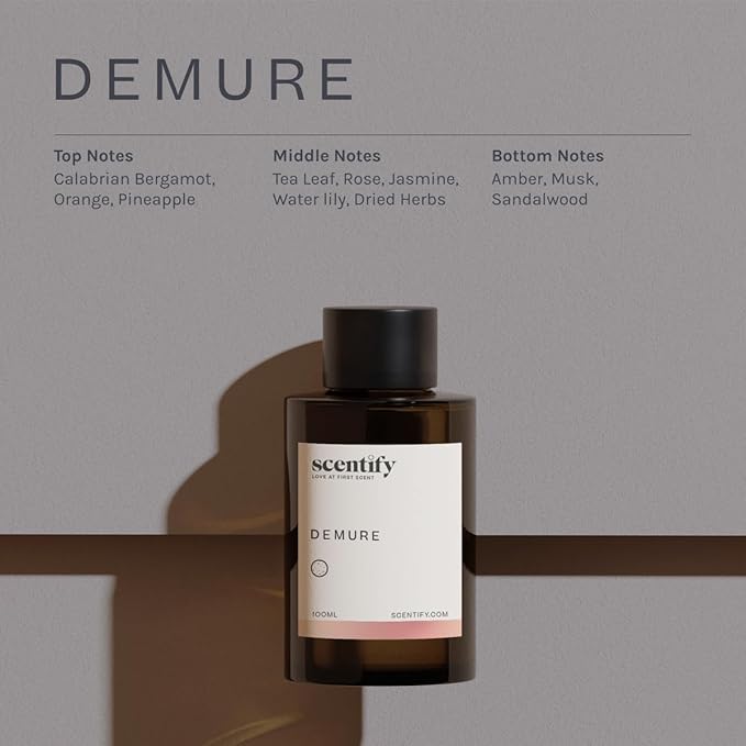 Scentify Demure Aroma Oil Refill Scent for Oil Diffusers Luxurious Relaxing Aromatherapy Fragrance 100ml, 3.38oz Scentify