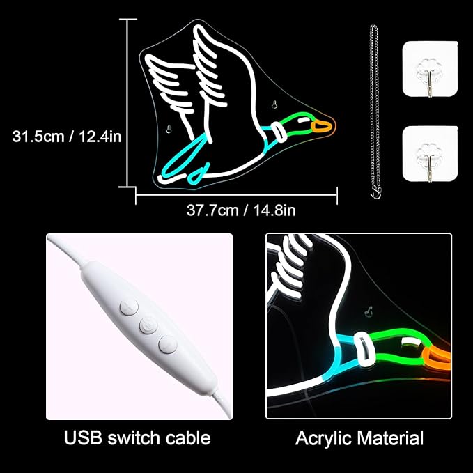 Lucunstar Goose Neon Sign Animal Neon Signs for Wall Decor White LED Light for Party Decorations USB Connectivity Adjustable Brightness Light Sign for Home Wall Bedroom Decor Goose Birthday Decor - Bloomnest