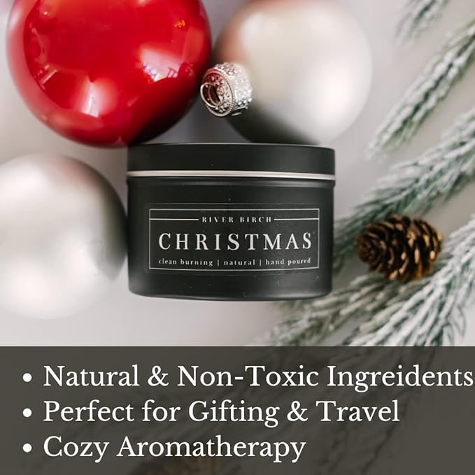 River Birch Candles Christmas Scented Candle | Premium, All-Natural, Non-Toxic, Soy Candles | 8 oz. Black Matte Tin Travel Candle | Cozy Relaxing Gifts for Home - Bloomnest
