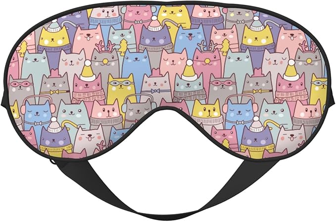 Sleep Eye Mask Christmas Cute Cats Sleep Mask for Women Men Comfortable Eye Mask with Adjustable Strap Soft Eye Cover Blindfold for Travel Yoga Nap Shift Work - Bloomnest
