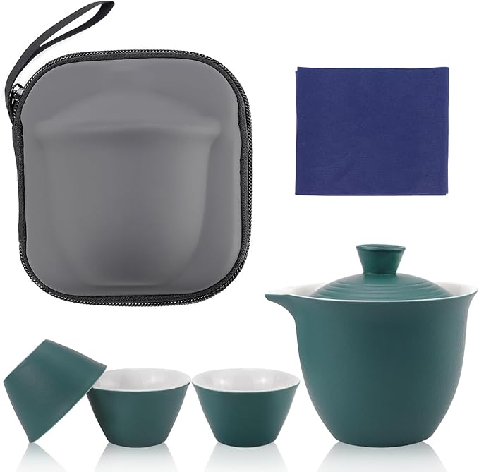Portable Chinese Tea Set，Gongfu Kung Fu Tea Set，Porcelain Teapot & Teacups with Travel Bag for Travel Home Gifting Outdoor and Office（Green）