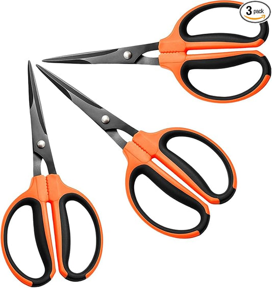 GROWNEER 3 Packs Trimming Scissors Teflon Coated Non Stick Blades Pruning Shears Gardening Hand Pruning Snips with Straight Stainless Steel Precision Blade - Bloomnest