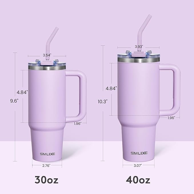 30 oz Tumbler with Handle, Tumbler with Lid and Straw, Double Wall Vacuum Insulated Travel Mug Stainless Steel Tumbler for Hot and Cold, Cupholder Friendly (Purple) - Bloomnest