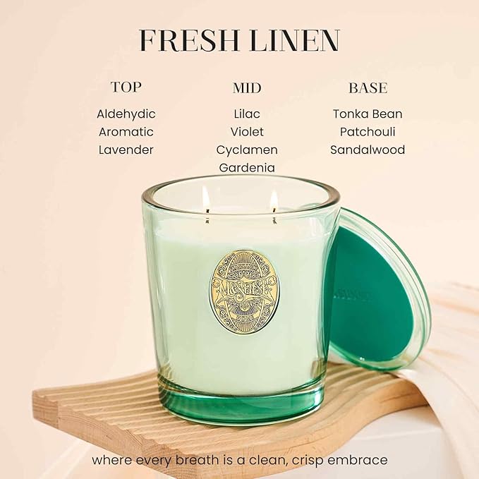 M&SENSE Large Two-Wick Clean Soy Candle | Fresh Linen & Neon Blue | 19.8 oz, 120H Burn Time | Luxury Scented Candle for Relaxation, Gifting, Home Décor | Ideal for Bedroom, Office, Party Ambiance - Bloomnest