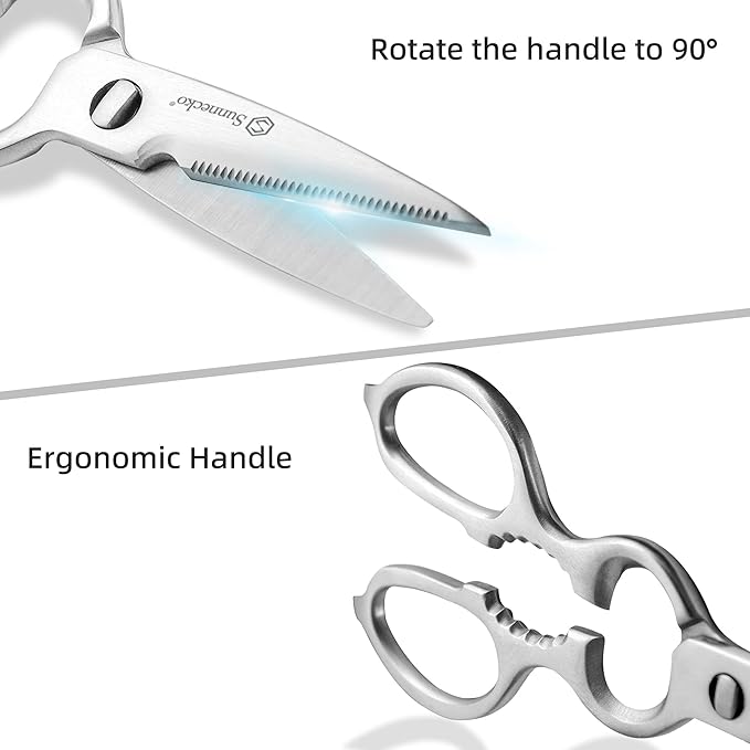 Sunnecko Heavy Duty Kitchen Scissors - Stainless Steel Kitchen Shears, Ultra Sharp Micro Serrated Poultry Shears, Cooking Scissors for Meat, Dishwasher Safe - Bloomnest