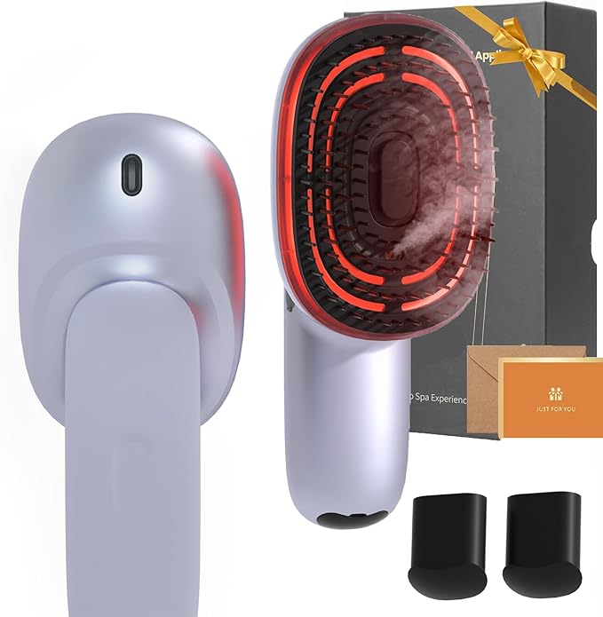 Electric Scalp Massage Brush with Red Light, Vibrating Hair Growth Massager, Portable Deep Brush Head Tool with Essential Oil Spray Function,Give Gifts to Parents and Family Members (Silvery) VEADONS