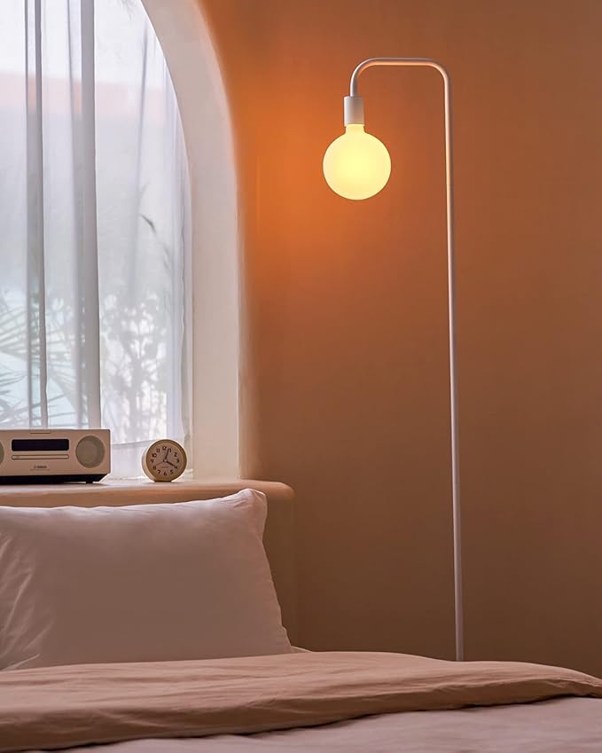 ONEWISH Floor Lamp for Living Room - Minimalist Standing Lamp with Modern LED Bulb, White Frosted Globe Glass 6", 1800K Warm Ambiant Lighting Decorative Tall Lamp for Bedroom Dorm - Bloomnest