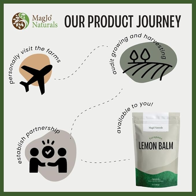 MagJo Naturals Lemon Balm Tea, Bulk Herbal Tea, Loose Leaf Melissa Officinalis, Caffeine Free, Cut and Sifted, 1 pound (16 ounces) (1 pack) - Bloomnest