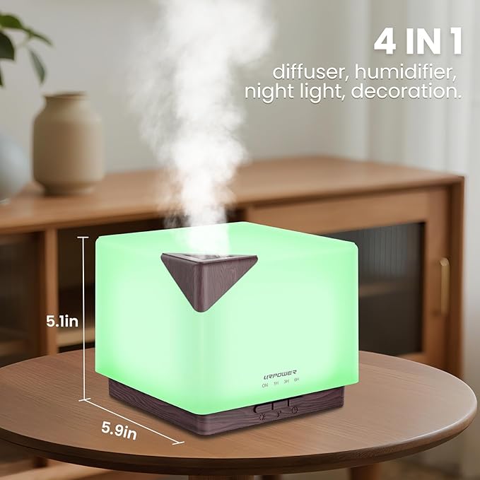 URPOWER 700ML Aromatherapy Essential Oil Diffuser, 700ml Large Ultrasonic Scent Diffusers Humidifier with Adjustable Mist Mode/4 Timer Settings/ 7 LED Light Colors for Home Office Study - Bloomnest