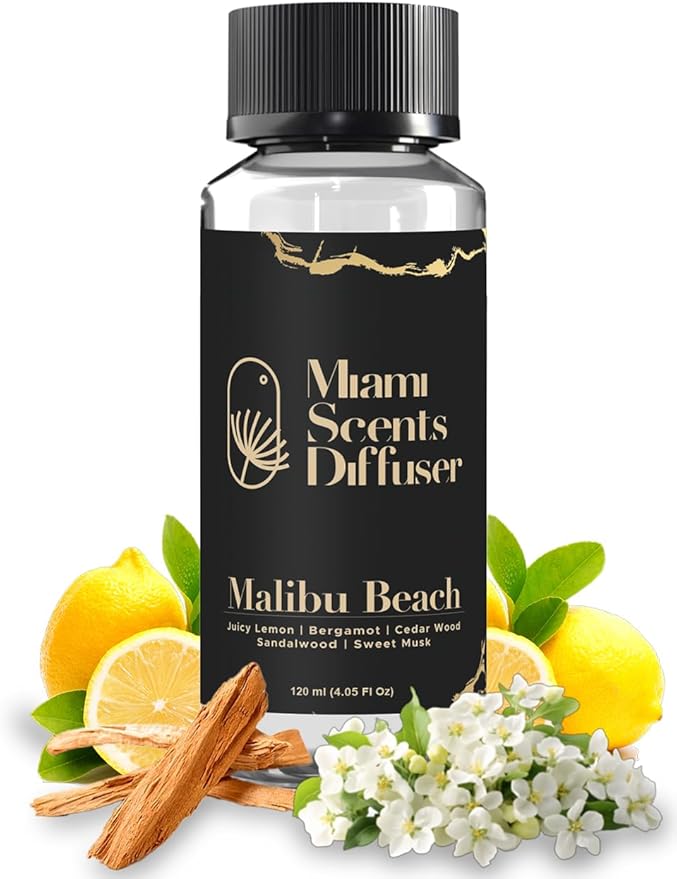Malibu Beach Scent Inspired by Four Seasons Hotel 4 Fl Oz - 120 ml Essential Oils Aroma for Home Office Diffuser Luxury Fragance Refill Aromatherapy Fresh Blend of Bergamot, Sweet Musk and Sandalwood. MiamiScentsDiffuser