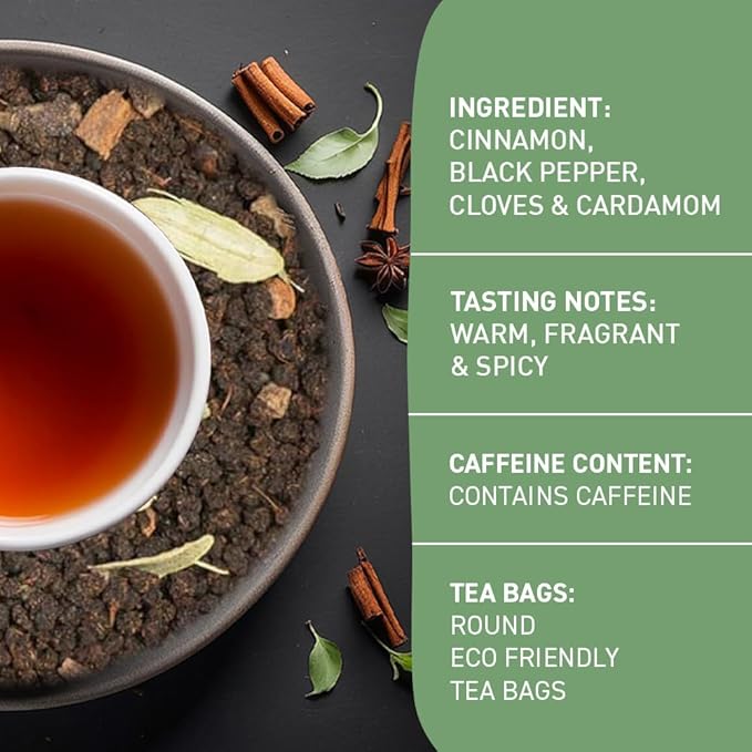 HANDPICK Masala Chai Tea Bags (100 Count) Strong Robust & Aromatic, Blended with Exotic Spices, Cinnamon, Black Pepper, Cloves & Cardamom - Premium Quality Eco-conscious Round Bags - Bloomnest