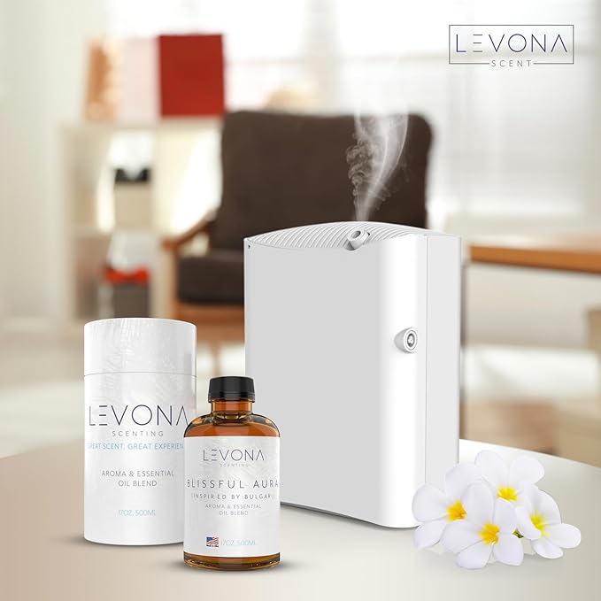 Levona Scent Essential Oil - Fresh Aroma for Home, Office, Hotel & Spa, Perfect in Humidifiers and Diffusers, Luxury Fragrance, With Roses, Geranium, Zesty Lemon Notes - 500ml/ 17 fl oz, Blissful Aura LEVONASCENT