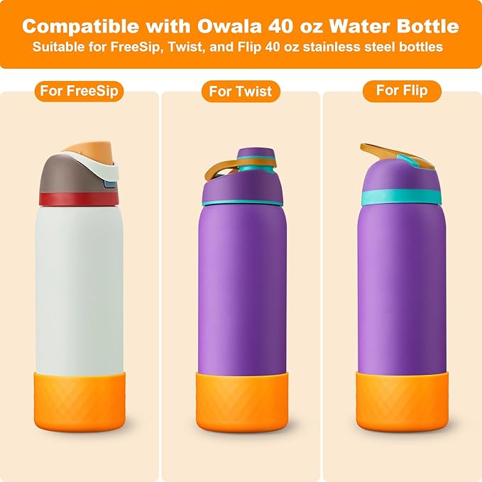 2PCS Silicone Water Bottle Boot for Owala 24oz 32oz 40oz, Anti-Slip Protective Sleeve Bottom Bumper Protector for FreeSip, Twist, and Flip Stainless Steel Water Bottles Alwenid