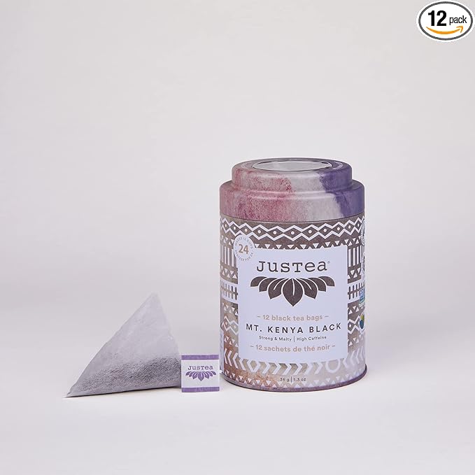 JusTea Mt. Kenya Black | Pyramid Compostable Tea Bags | Black Tea | 12+ Cups | High Caffeine | Award-Winning | Fair Trade | Non-GMO - Bloomnest