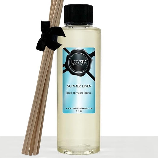 LOVSPA Summer Linen Diffuser Oil - Luxury Essential Oils for Diffuser Refill & Air Freshener Room Spray - Long-Lasting & Natural Home Fragrance, Scented Oil for Diffusers, USA Made, 4oz - Bloomnest