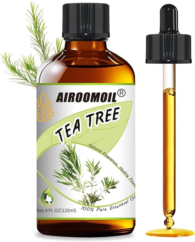 Tea Tree Essential Oil for Skin Muscle Hair Shampoo Body Wash Nails Aroma Natural Diffuser Oil 4 Fl Oz Airoomoil