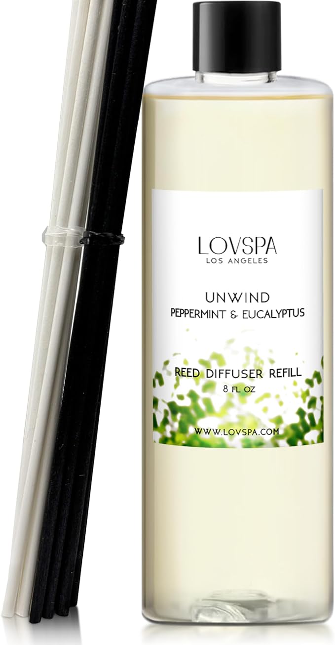 LOVSPA Unwind Eucalyptus & Mint Diffuser Oil - Essential Oils for Diffuser Refill & Air Freshener Room Spray - Long-Lasting & Natural Home Fragrance, Scented Oil for Diffusers, USA Made, 8 oz - Bloomnest