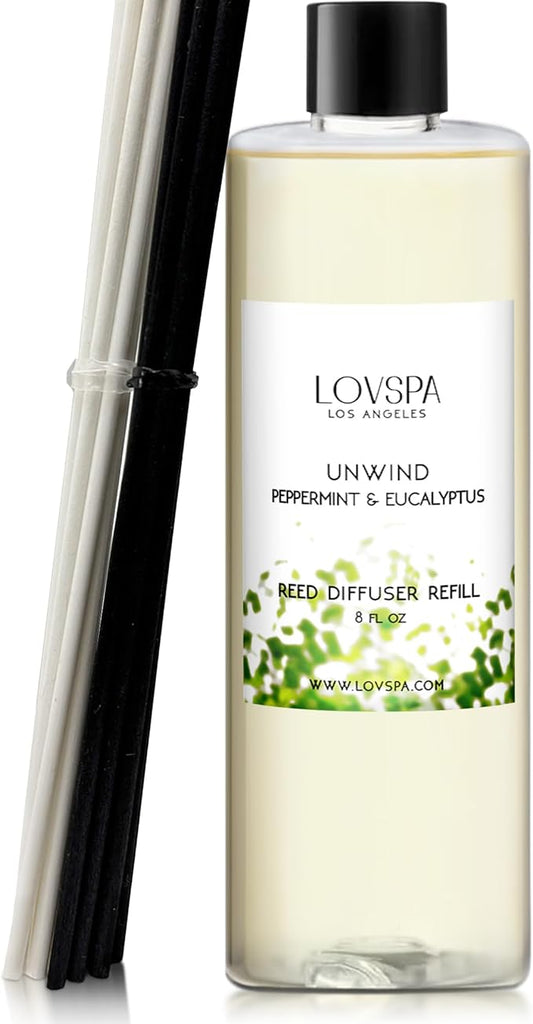 LOVSPA Unwind Eucalyptus & Mint Diffuser Oil - Essential Oils for Diffuser Refill & Air Freshener Room Spray - Long-Lasting & Natural Home Fragrance, Scented Oil for Diffusers, USA Made, 8 oz - Bloomnest
