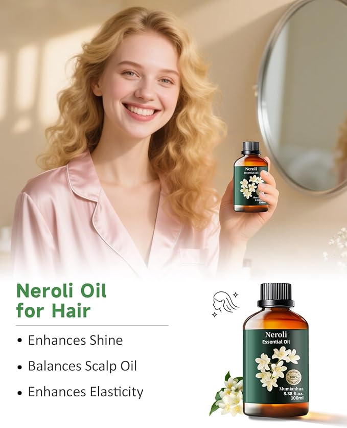 Mumianhua Neroli Essential Oil 100% Pure- Therapeutic Grade Orange Blossom Oil for Cleaning Sprays, Home Perfume & Women's Cologne | Citrus Floral for Diffuser, Candle & Soap Making 3.38 Fl Oz - Bloomnest