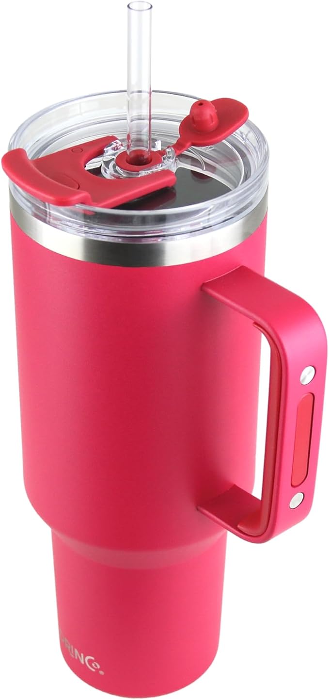 Drinco 40oz 30 oz Tumbler with Handle, Straw Lid, Insulated Stainless Steel Travel Mug Water Bottle Ice Coffee Cup For Cold and Hot, BigSur (30oz Magenta)