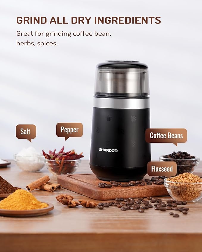 SHARDOR Super Silent Coffee Grinder, Herb, Spice, Electric Coffee Bean & Espresso Grinder with 1 Removable Stainless Steel Bowl - Bloomnest