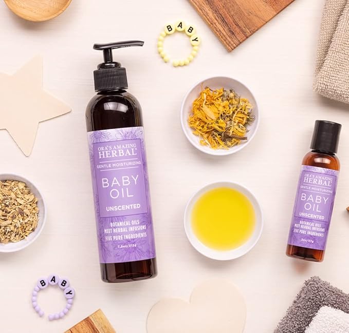 Ora's Amazing Herbal Calendula Baby Oil, Natural Infant Massage, Cradle Cap Scalp and Hair Oil, Organic Jojoba, Baby Acne, Unscented - Bloomnest