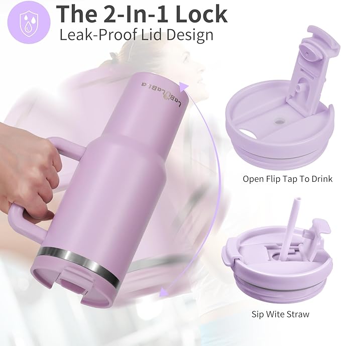 40oz Tumbler with Handle,Double Wall Vacuum Reusable Stainless Steel Insulated Water Bottle,With Leak Proof lid and Straw for Iced or Cold Beverages (Lavender Purple)
