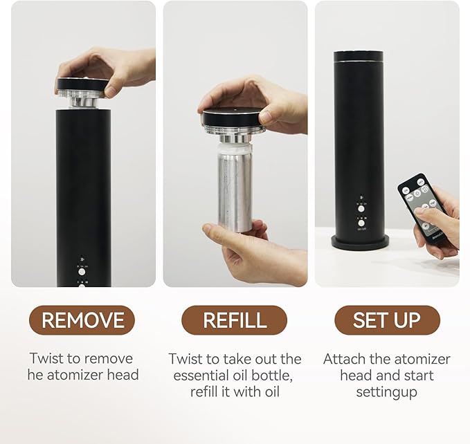 Waterless Scent Diffuser with Bluetooth - 100ml Essential Oil Diffuser Machine for Home, Office,Spa - Aromatherapy Fragrance Diffuser with 6 Essential Oils Included,Remote & App Control,Black