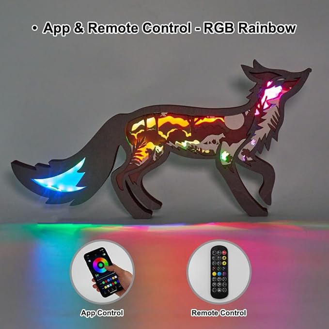 3D Wooden Animal Carving Multi-Color LED Night Light, Wood Carving Light, Modern Home Decoration, Decorative Tables, Cabinets, Living Rooms, Bedrooms, Offices, Farmhouses, Bookshelves, Perfect Gifts - Bloomnest