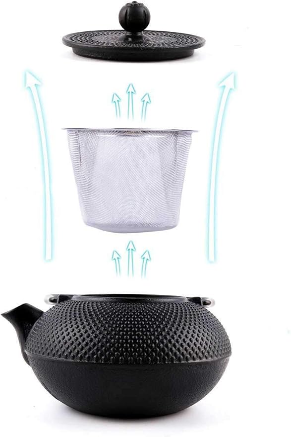 HwaGui Cast Iron Teapot Large Japanese Tetsubin Kettle with Stainless Steel Infuser for Loose Leaf Tea Teapot Coated with Enameled Interior 1200ml/40oz - Bloomnest