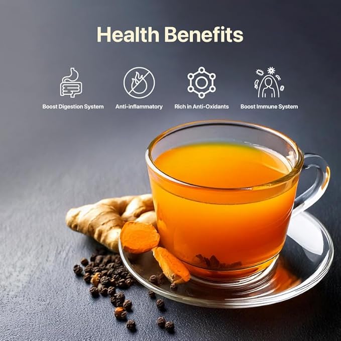 BLUE TEA - Turmeric Tea - Pepper - 30 Count - Pyramid Plant Based Tea Bag | Black Deals Friday 2025 | CURCUMIN RICH - HERBAL BLEND | Herbal Tea - Caffeine Free - No Sugar - Earthy Flavor - Healthy | Tin Pack - Bloomnest