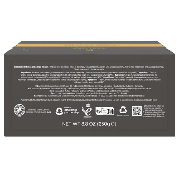 Taylors of Harrogate Lemon & Orange, Black Tea, Individually Wrapped Bags, 100 Count (Pack of 1), Citrussy, Fragrant and Light, Caffeinated, Enjoy Hot or Iced, 100 Teabags - Bloomnest