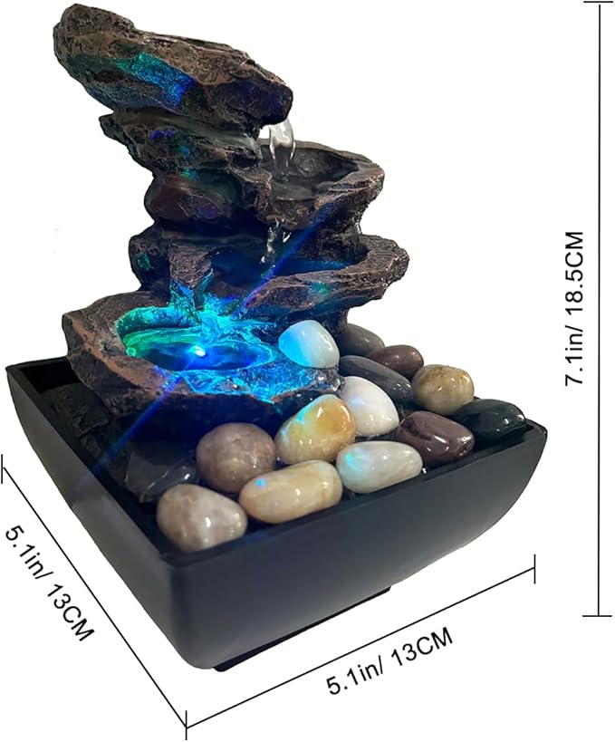 Indoor Tabletop Water Fountain, Resin Meditation Fountain with Color LED Light, Indoor Waterfall Feature for Home Office Decor (A) - Bloomnest