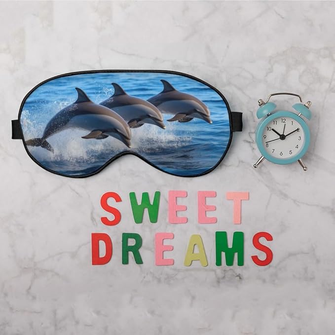 Dolphin Family Silk Eye Mask Sleep Mask Cartoon Whale Clear Blue Waters Ocean Sea Marine Life Eye Mask with Adjustable Strap Lightweight for Women Work Travel Night Sleep - Bloomnest