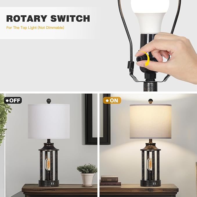 Farmhouse Table Lamps Set of 2, Vintage Living Room Lamps with 2 USB Ports, 3 Way Dimmable Touch Control Bedroom Lamp with 2 LED Nightlight, 23.5" Bedside Lamp for Nightstand Side End Table, Bronze - Bloomnest