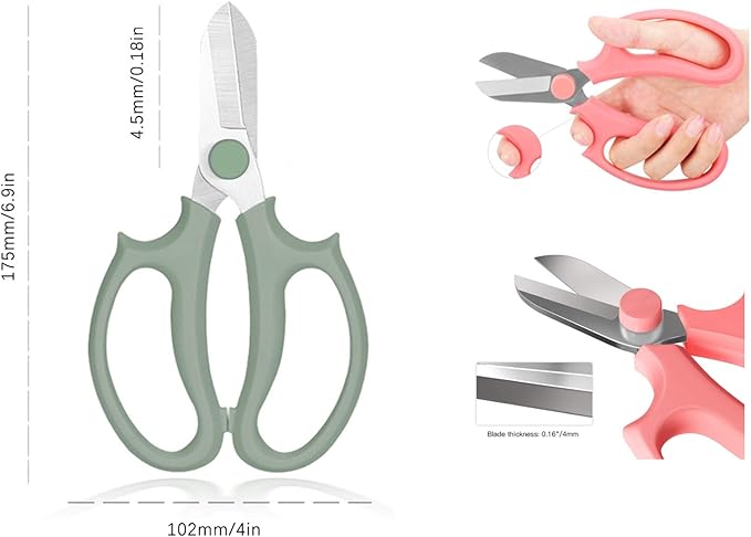 Leize Flower Scissors, Premium Thickened Stainless Steel Floral Shears, Strong Pruner for Flowers, Branches and Leaves (Grey Green) - Bloomnest