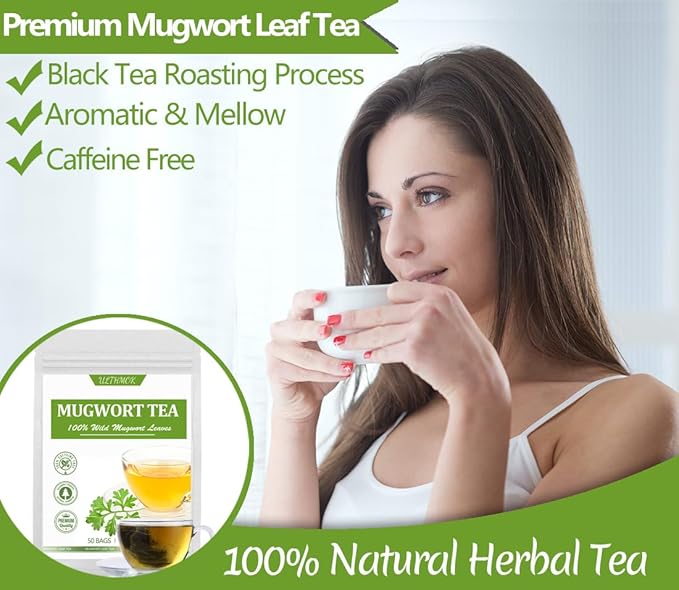 Premium 50 Mugwort Tea Bags, Made with 100% Pure Mugwort Tender Leaves, No Additives & Caffeine Free. - Bloomnest