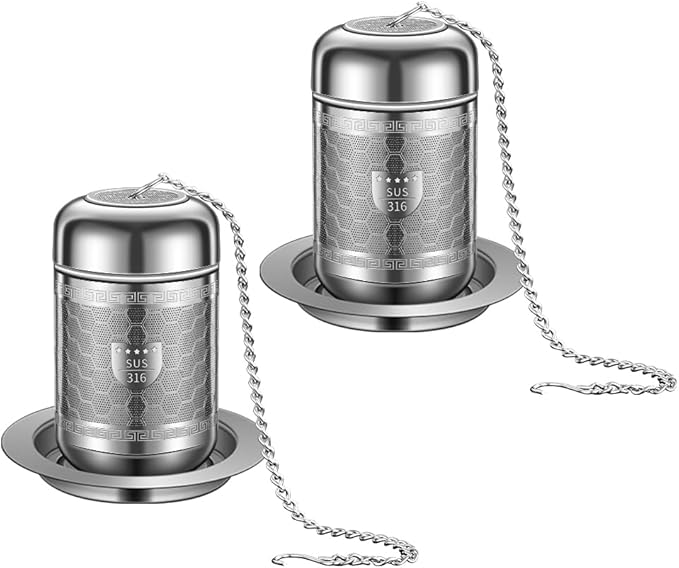 2 Pack 316 Stainless Steel Tea Infuser, Extra Fine Mesh Tea Strainers for Loose Tea, Tea Strainer with Extended Chain Hook, Tea Steeper (2 Pack - Small) - Bloomnest
